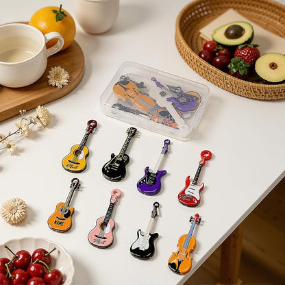 Renmxj 8 Pcs Mini Guitar Magnets for Fridge, Cute Tiny Decorative Fridge Magnets, for Kitchen Refrigerator Office Locker Decoration(Multicolor)