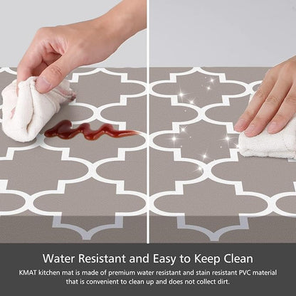 KMAT Kitchen Mat [2 PCS] 0.47inch Cushioned Anti-Fatigue Area Rug Sets, Waterproof Non-Skid Kitchen Mats and Rugs Heavy Duty PVC Ergonomic Comfort Standing Mat for Kitchen, Floor Office,Khaki