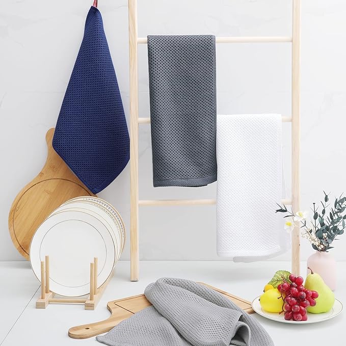 Homaxy 100% Cotton Waffle Weave Kitchen Dish Towels, Ultra Soft Absorbent Quick Drying Cleaning Towel, 13 x 28 Inches, 18-Pack, Light Gray