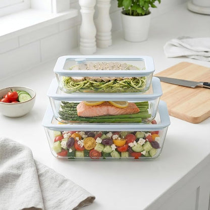 Urban Green Glass Food Container Set with Silicone Glass Lid, 3 Pack, Airtight, LeakProof, 100% Plastic Free, Meal Prep Food Storage Containers