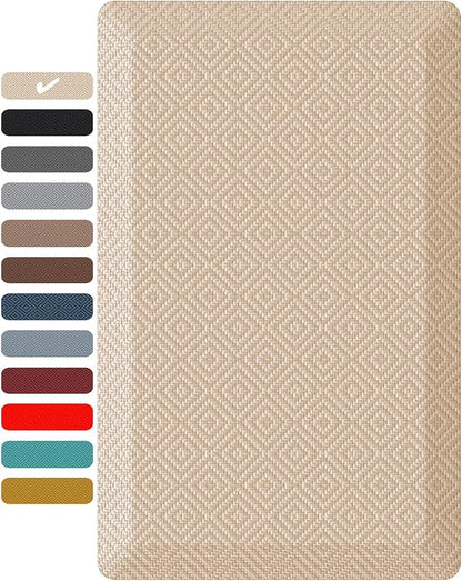 Ophanie Kitchen Mats for Floor, 3/4 inch Thick, 17x24 Anti Fatigue Cushioned Mat, Kitchen Rugs, Waterproof, Comfort Ergonomic Standing Mat for Office, Home, Sink, Beige Non-Slip Ridged Bottom