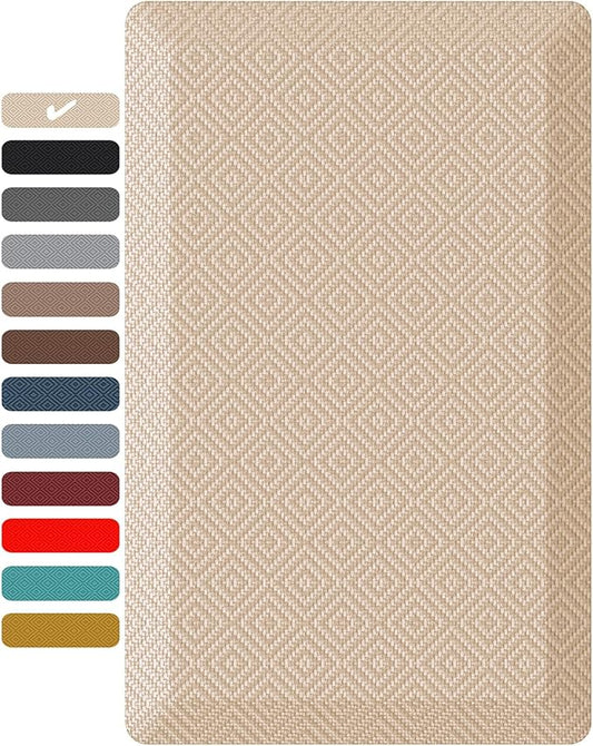 Ophanie Kitchen Mats for Floor, 3/4 inch Thick, 17x24 Anti Fatigue Cushioned Mat, Kitchen Rugs, Waterproof, Comfort Ergonomic Standing Mat for Office, Home, Sink, Beige Non-Slip Ridged Bottom