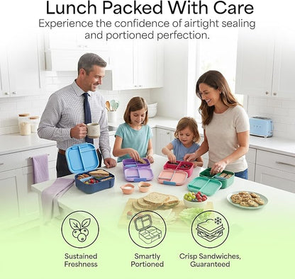 KARRICO Leakproof Lunch Box – 3-Compartment Bento Box, Cooler Pack & Adjustable Divider, Extra Large & BPA-Free – Dishwasher Safe, Ideal for On-the-Go Meals, Lilac & Blue