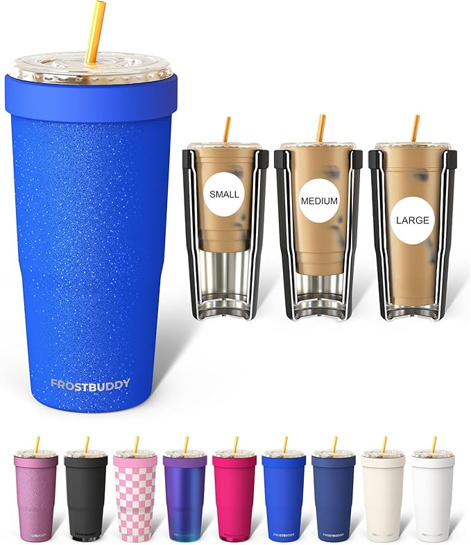 Frost Buddy Togo Buddy 30 oz Stainless Steel Vacuum Insulated Tumbler To Go Coffee Cup – Iced Coffee Cups, Iced Coffee Sleeve, Travel Mug, Thermal Cup for Hot & Cold Drinks, Dunkin Cup (Royal Glitz)