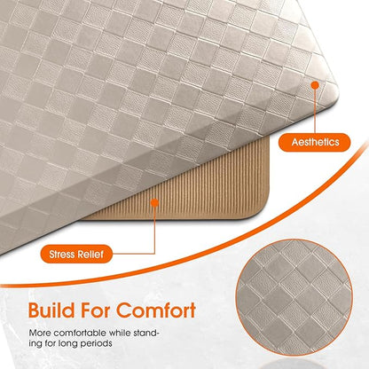 TranquilRelax 4/5 Inch Thick Anti-Fatigue Kitchen Mats 2Pcs, Cushioned Non-Slip Waterproof Sink & Stove Floor Mats, Comfortable Standing Rug Set for Kitchen, Laundry & Entryway, Brown