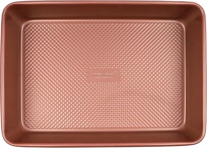David Burke 13x9 Oblong Baking Pan – Carbon Steel, Non-Stick, PFTE & PFOA Free, Oven Safe with AirFlow Baking Technology – Rose Gold