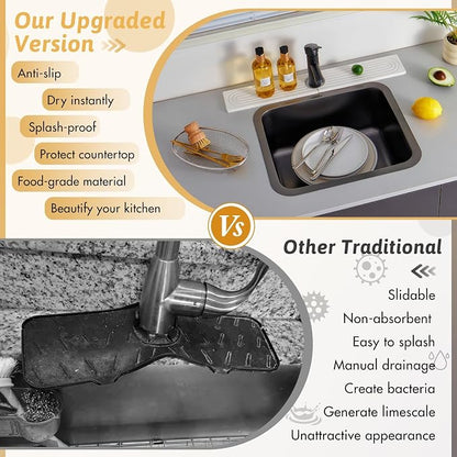 Faucet Mat for Kitchen Sink with Sandpaper, Diatomaceous Earth Faucet Splash Guard, Fast Drying Sink Protector Stone, Water Absorbing Stone Mat for Bathroom Sink Counter, Gift for Mother's Day, White
