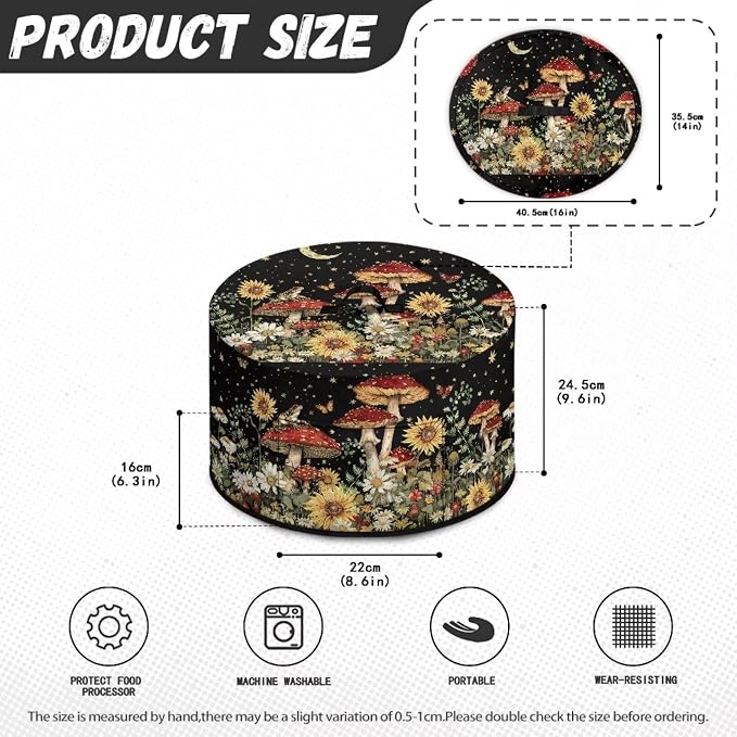 Daisies Mushrooms Slow Cooker Dust Cover Crock for Pot Cover Fits 6-8 qt Oval Slow Cooker Sunflowers Small Appliance Protection Cover Kitchen Accessories Decor