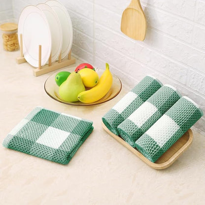 Homaxy Kitchen Towels and Dishcloths Set, 12 x 12 and 13 x 28 Inches, Set of 8 Bulk Cotton Waffle Weave Check Plaid Kitchen Towels, Super Soft and Absorbent Dish Towel, White & Dark Green