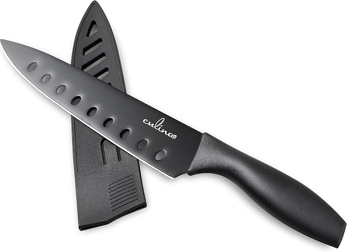 Culina® 8-Inch Nonstick Carbon Steel Sushi Knife with Sheath, Black
