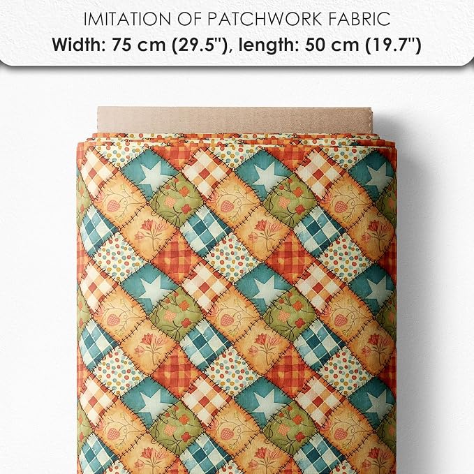 Patchwork Tree Cotton Fabric Panel – Six 10×10 inch Designs + Bonus 29.5×19.6 inch Patchwork Sheet, 100% Turkish Cotton 140 GSM