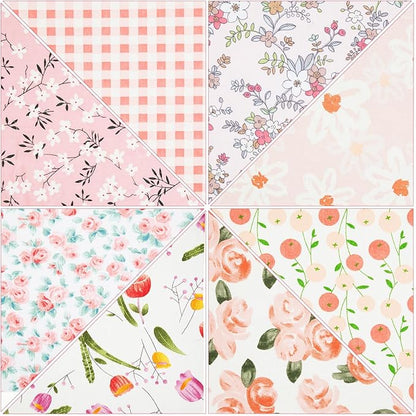 Tatuo 30 Pcs 10 x 10 Inches Pink Floral Cotton Fabric Bundle Squares Patchwork Floral Fabric Sewing Quilting Bundles Assorted Pattern Cloth for DIY Scrapbook Craft Making