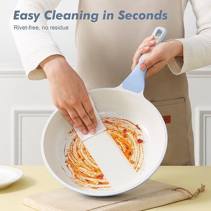 SENSARTE Nonstick Ceramic Frying Pan with Lid 10 Inch Omelet Pan Skillet, Free of Intentionally Added PFAS/PTFE Non-toxic Chef's Pan Induction Compatible Pan, Heat Resistant Handle, Glacier Blue