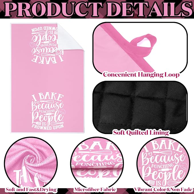 Sratte 6 Pcs Kitchen Decor Accessories Set Farmhouse Towels Pot Holders Oven Mitts Set 2 Dish Towels 2 Potholders 2 Cooking Mittens Oven Glove for Baking Cooking(Light Pink,Kitchen)