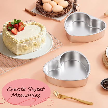 E-far 6 Inch Heart Cake Pan, 3Pcs Stainless Steel Small Heart Shaped Cake Mold, Cake Tin Baking Pan for Valentine's Day Anniversaries Wedding, Non-Toxic & Dishwasher Safe