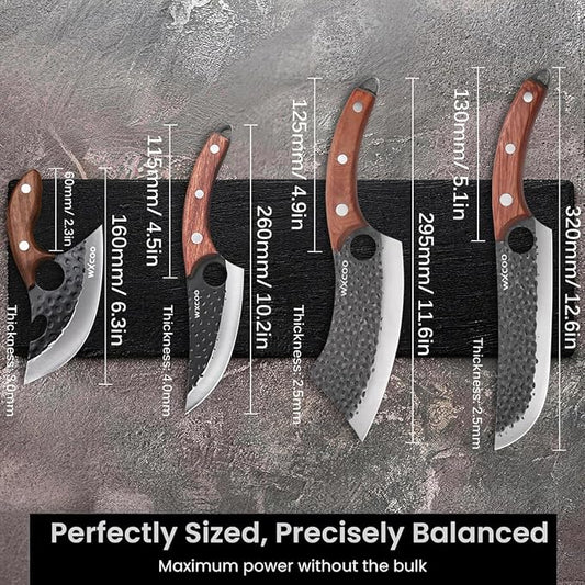 4PCS Hand Forged Kitchen Knife Set with Sheaths, High Carbon Steel Viking Butcher Knife Set, Serbian Chef Cleaver, Heavy Duty Boning Knife & Slicing Knife for Outdoor BBQ, Camping, Hunting
