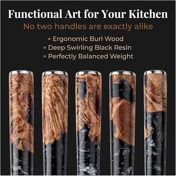 Tidal Black 8pc Damascus Knife Set
