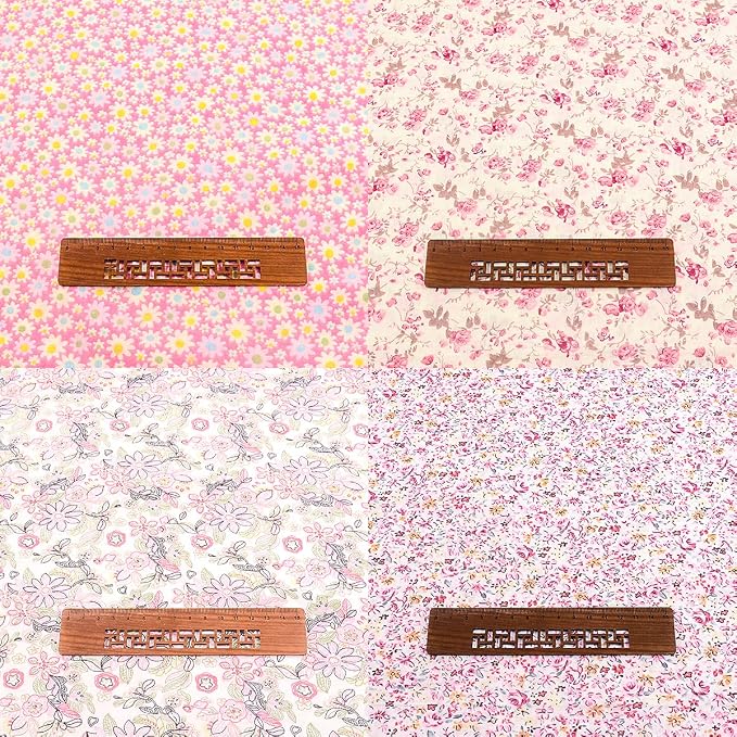 100% Cotton Fabric for Sewing Bundle: 8 Pre-Cut Floral Squares (20"x20"), Breathable, DIY Patchwork Quilting Fabric in Pink