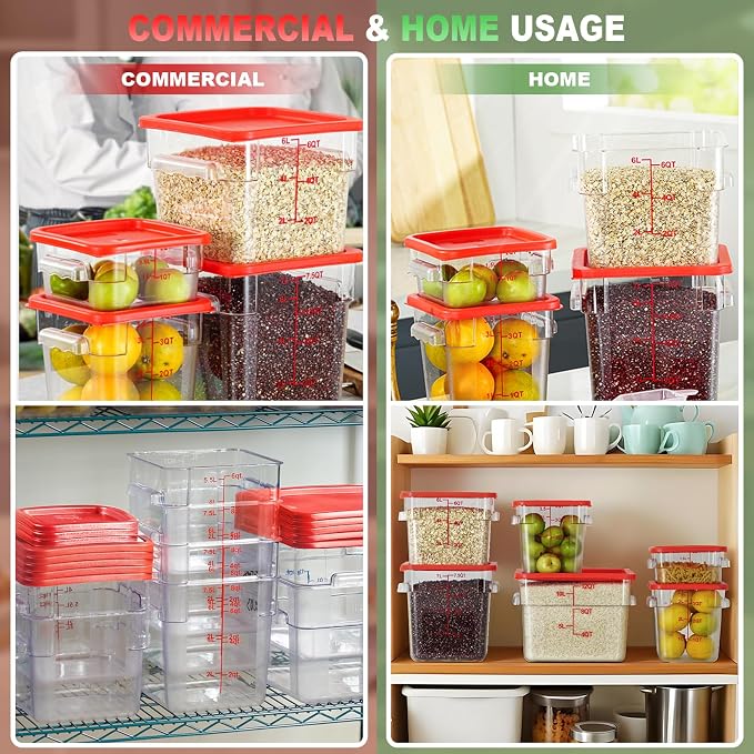 2QT&4QT NSF Food Storage Containers with Lids: 4 PCS [Total Food Grade][Hot&Cold Resistant] Commercial Clear Food Storage Containers for Restaurant Kitchen Proof Dough (Red)