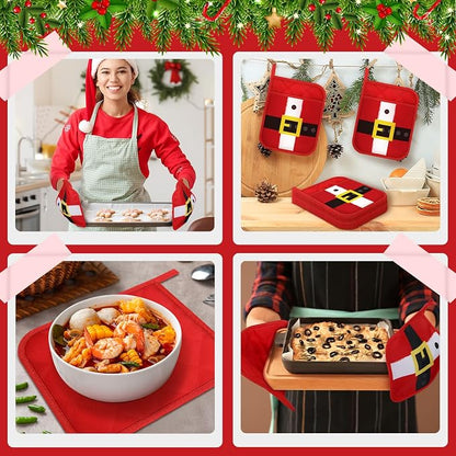 Roshtia 12 Pcs Christmas Pot Holders with Pocket Xmas Santa Pot Holders for Kitchen Winter Hot Pads Oven Mitts Cookie Bag Cute Heat Resistant Oven Gloves for Kitchen Gift Baking Cooking
