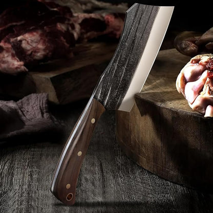 HOSHANHO Butcher Knife Set, 3-Piece High Carbon Steel Serbian Chef Knife Set of Heavy Duty Boning Knife & Meat Cleaver Knives & Viking Knives for Home, Cooking, Outdoor Camping BBQ