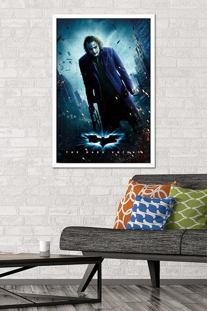 Trends International DC Comics Movie - The Dark Knight - The Joker - One Sheet Wall Poster, 22.375" x 34", White Framed Version