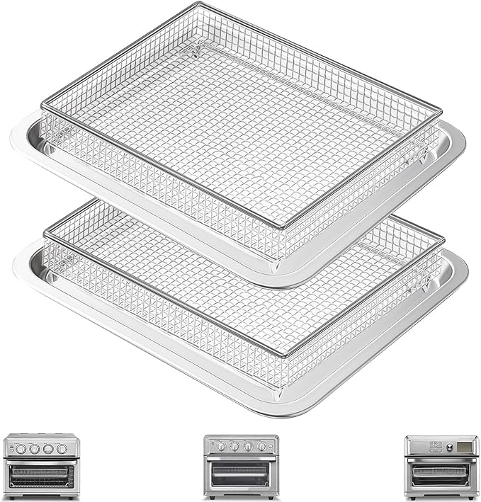 Air Fryer Basket Tray Replacement 2Pack for Cuisinart TOA-60 TOA-65 TOA-70, 2pcs 12.4 * 11'' Mesh Steel Basket Wire Rack Accessories, Dishwasher Safe