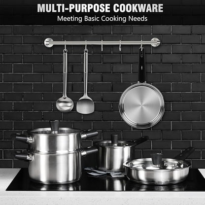 14Pcs Kitchen Pots and Pans Set, Stainless Steel Cookware Set Non Toxic, Induction Cooking Pot and Pan Set with Stay-Cool Handles, Healthy PFAS, PFOA, PFOS Free, Dishwasher Safe