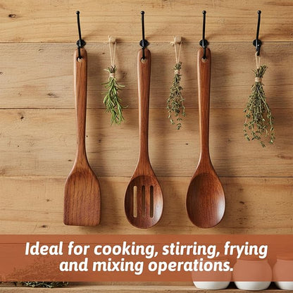 3PCS Wooden Spoons for Cooking 12 inch Non Scratch Woodens Spatulas Set Includes Slotted Spoon Woodens Spoon & Wooden Spatula for Stirring Frying Mixing Sauteing