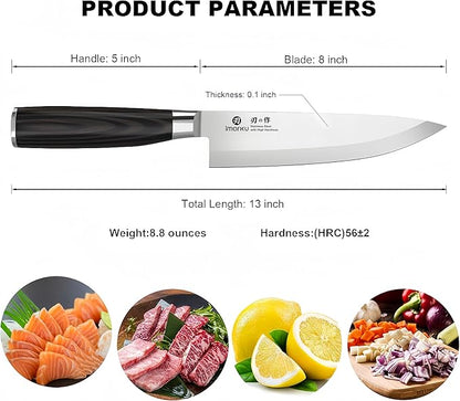 imarku Chef Knife 8-Inch Pro Japanese Kitchen Knife High-Carbon Stainless Steel Paring Knife Ergonomic Handle Rasor Sharp Single-Bevel Edge Gift for Men and Father's Day