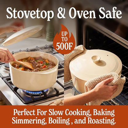 MAGNIFIQUE Slow Cooker, 4.5 Quart 8-in-1 Clay Pot Multi-Cooker, Non-Toxic Slow Cooker with Removable Clay Pot, for Rice, Pasta, Steam & Proof, Nonstick, Oven Safe Pot to 500°F, Oatmeal