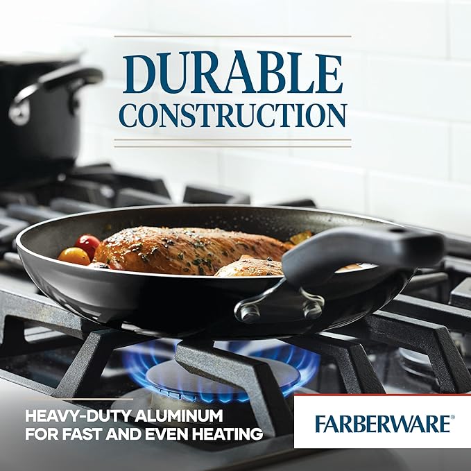 Farberware Cookstart Aluminum DiamondMax Nonstick Cookware Set, Kitchen Essentials, 15-Piece, Black