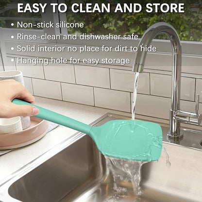 Coukre 2 Pack Silicone Spatula Set, High Heat Resistant, BPA Free Kitchen Spatula, Solid & Slotted Turner for Non-Stick Pans, Sautéing, and Flipping (2, SolidAquaGreen)