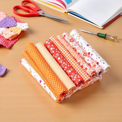 7Pcs Orange Cotton/Polyester Fabric Bundle Squares Patchwork DIY Sewing Scrapbooking Quilting Floral Dot Pattern Fabric 10" x 10" (25cm x 25cm) Arts, Crafts and Sewing