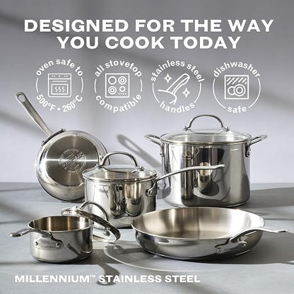 Farberware Millennium Stainless Steel Saucepan with Lid, Induction Ready, Compatible with All Cooktops, Metal Utensil Safe, 3 Quart Saucepot, Dishwasher Safe - Stainless Steel