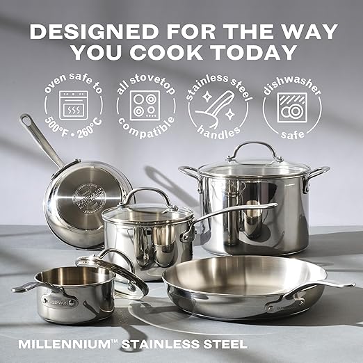 Farberware Millennium Stainless Steel Frying Pan/Skillet, Induction Ready, Compatible with All Cooktops, Metal Utensil Safe, 12.25 Inch Open Fry Pan, Dishwasher Safe - Stainless Steel