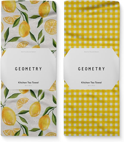 GEOMETRY Spring Kitchen Towels - Quick Dry Microfiber Cloth Spring & Summer Dish Towels for Kitchen Drying - Premium Quick Dry Towel - Lemonade Lines, 18" x 30" - 2-Pack