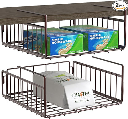 Simple Houseware Under Shelf Basket, Bronze - 2 Pack