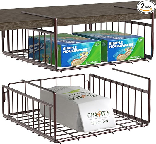Simple Houseware Under Shelf Basket, Bronze - 2 Pack
