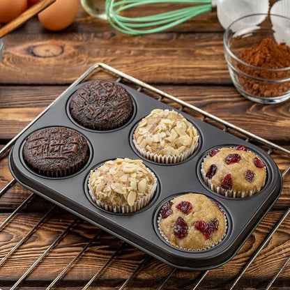 Jumbo Muffin Pan 6 Cup, 2-Pack Nonstick Extra Large Muffin Tin for Baking, Durable Non-Toxic Carbon Steel, 3.35'' Diameter, 1.6'' Muffin Mold, Jumbo Cup Design