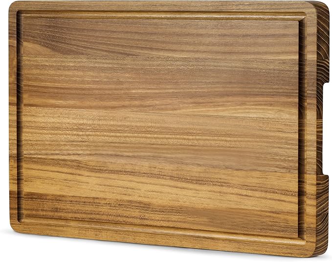 Teak Cutting Board for Kitchen, Teak Wood Chopping Boards with Juice Groove & Handles 16 Inch Wooden Hardwood Cutting Board Heavy Duty Butcher Block for Cooking and Serving