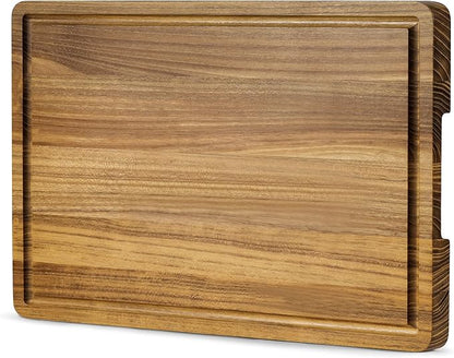 Teak Cutting Board for Kitchen, Teak Wood Chopping Boards with Juice Groove & Handles 16 Inch Wooden Hardwood Cutting Board Heavy Duty Butcher Block for Cooking and Serving