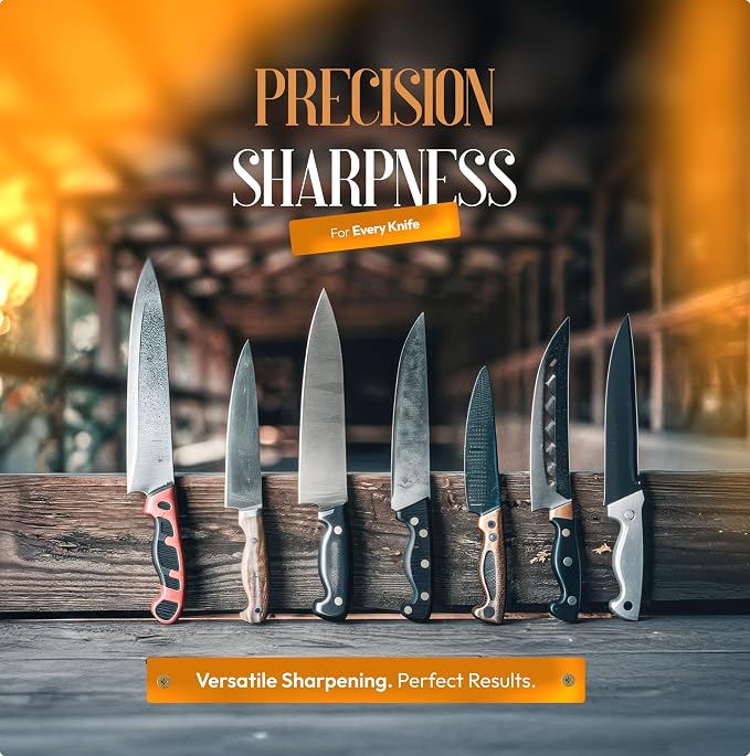 Rolling Knife Sharpener Kit, Magnetic 15° & 20° Angle Guides, Diamond & Ceramic Discs, Manual Rolling Knife Sharpener Tool for Razor-Sharp Kitchen gadgets, Chef & Outdoor Knives (Brown Gold)