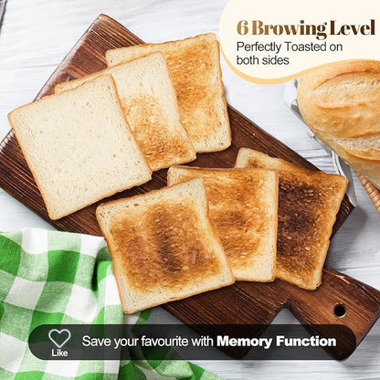 Tesslux 4 Slice Toaster with Touch Screen Control, 1.5" Wide Long Slots, 6 Browning Levels & 6 Bread Types, Digital Timer, Memory, Defrost, Reheat (White, 4 Slice)