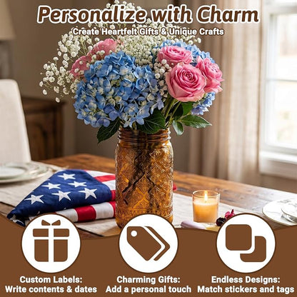 32 oz Amber Mason Jars with Stainless Steel Leakproof Lids, 2 Pack Wide Mouth Colored Glass Jars for DIY Crafts, Wedding Centerpieces, Home Decor, Flower Vase, Bathroom Storage