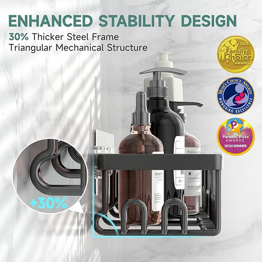 Veken Shower Caddy 6-Pack, Advanced Rustproof Design, No Drilling Adhesive Shelves, Rack with Soap Holder, Large Capacity Bathroom Organizers and Storage, Wall-Mounted Kitchen & Home Decor