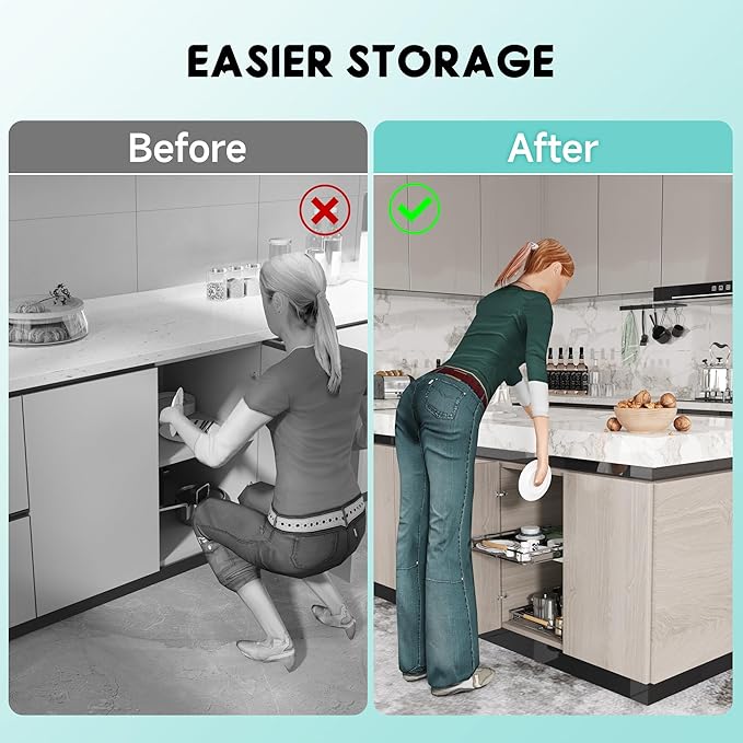 2Pack Expandable Pull Out Cabinet Organizer, 23.2-39.9" W x 22.5" D | Adjustable Width, Under Sink Organizer, Drawer Storage Shelves, For Kitchen, Bathroom, Closet, Pantry, Cupboard