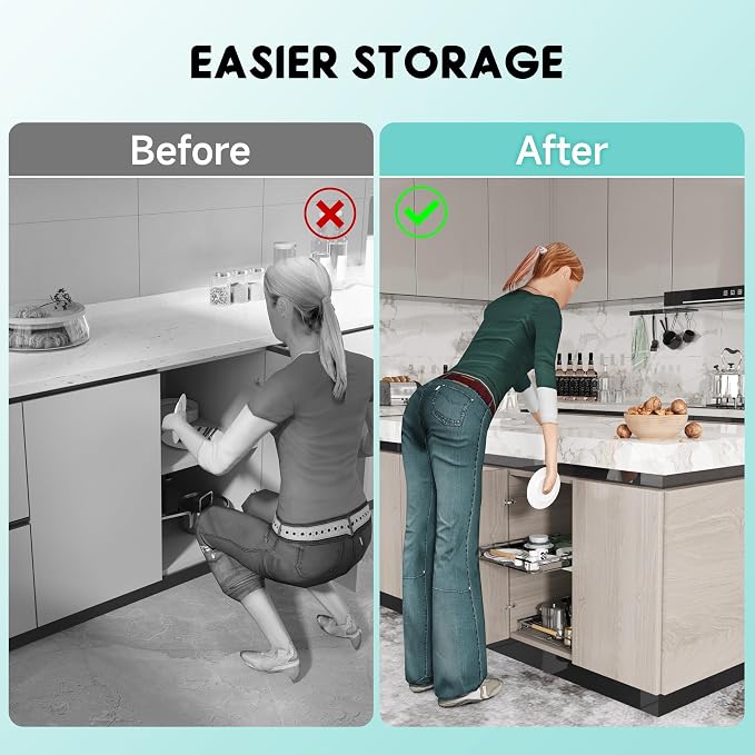 Expandable Pull Out Cabinet Organizer, 17.1-28" W x 22.5" D | Adjustable Width, Under Sink Storage, Drawer Storage Shelves, For Kitchen, Bathroom, Closet, Pantry, Cupboard