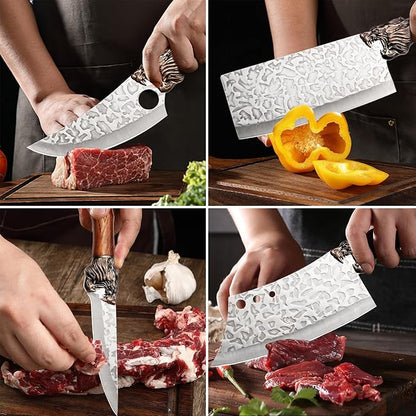 Forged Kitchen Chef Knife Set Stainless Steel Meat Fish Fruit Vegetables Slicing Knife Butcher Boning Cleaver Knives, 6PCS