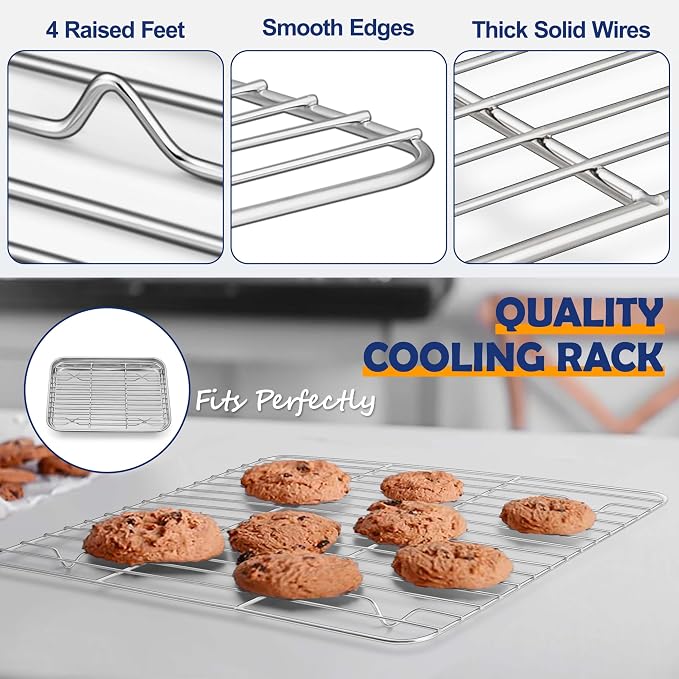 9 Inch Baking Sheet Pan with Rack Set, Joyfair Stainless Steel Toaster Oven Pans Tray & Cooling Racks for Cookie/Jelly Roll/Bacon/Meat, Commercial Metal & Rust-free, Dishwasher Safe